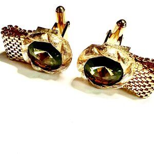 GOLD-TONE JEWELED CUFFLINKS